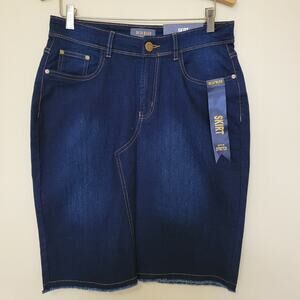 NWT Deja Bleu Premium Denim Skirt 12 Knee Straight Pencil Frayed Hem Vent